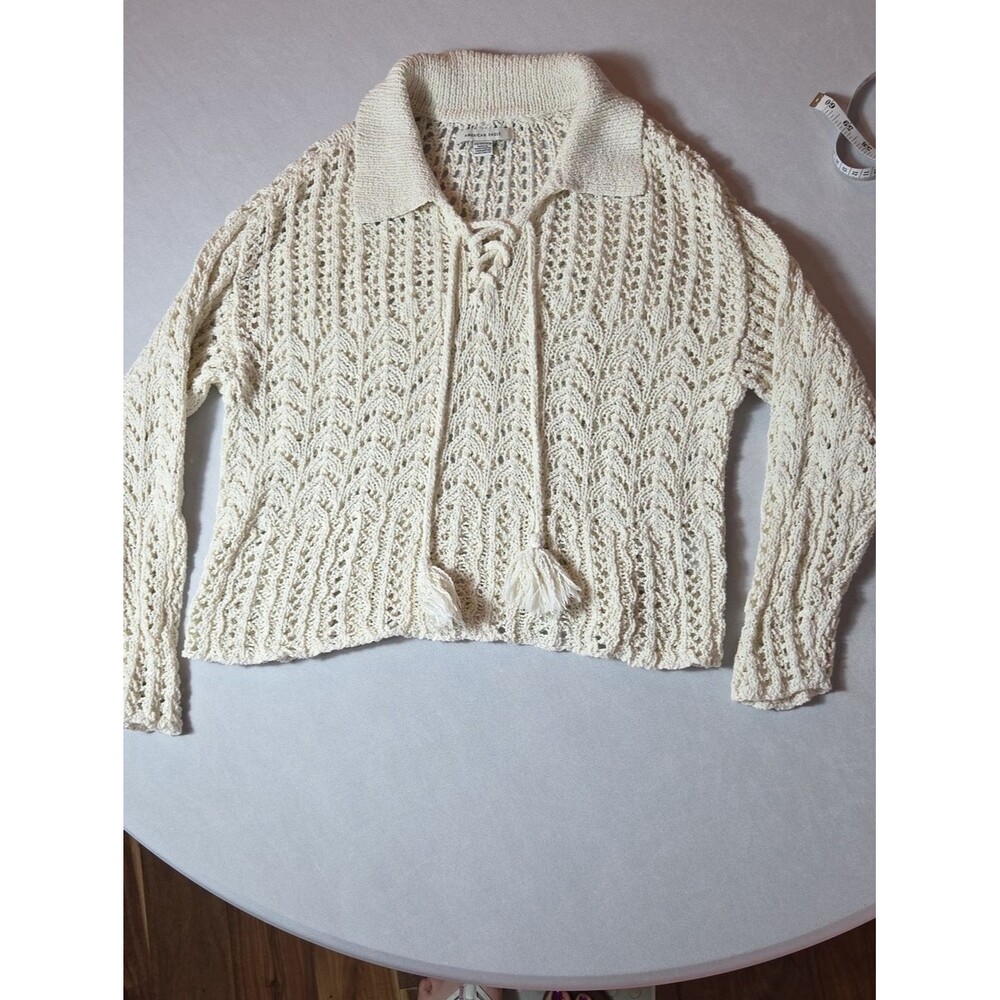 American Eagle Ivory Knit Collared Sweater Size XS